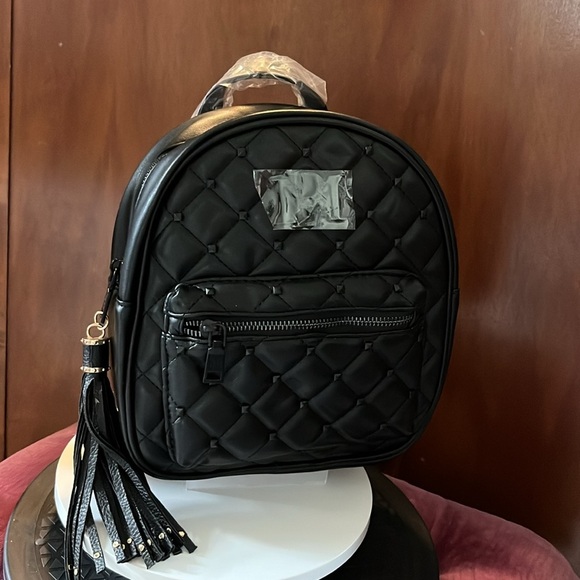 Badgley Mischka Mini Backpack Black Vegan Leather Quilted Puffer front pocke - Picture 11 of 12